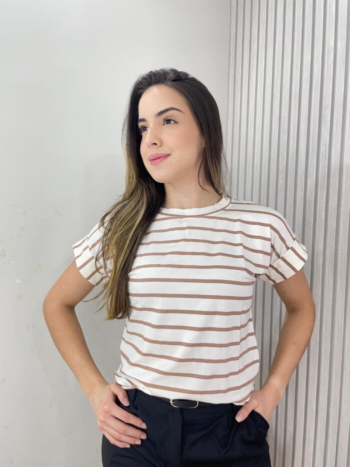 t shirt listra marrom claro t shirt listra marrom claro