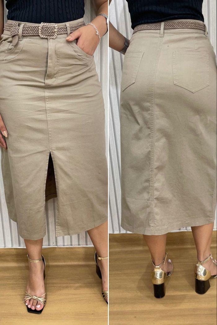 saia midi jana cáqui saia midi jana cáqui