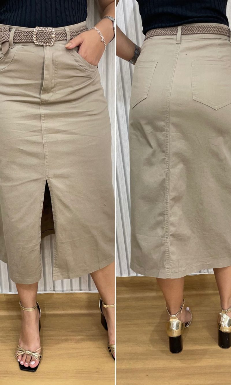 saia midi jana cáqui