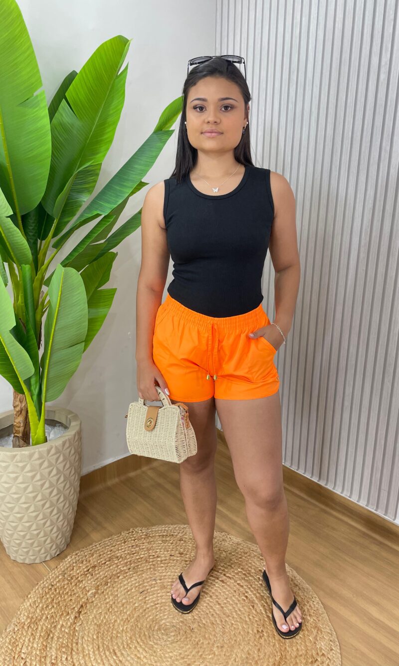 short tactel bia laranja neon