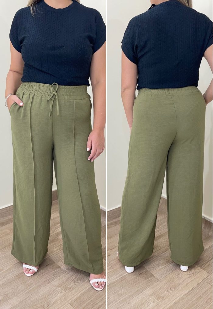 calça pantalona plus elaine verde militar