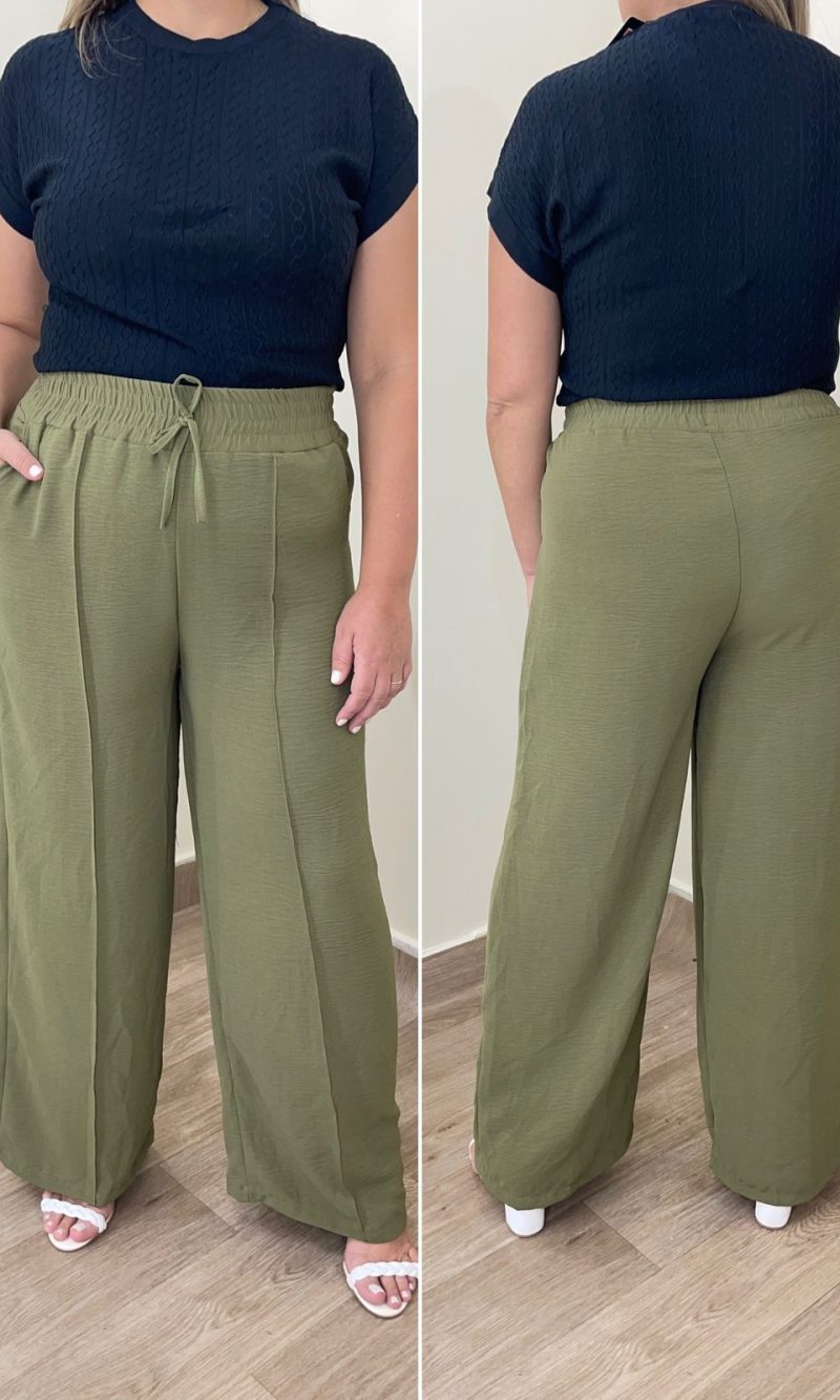 calça pantalona plus elaine verde militar