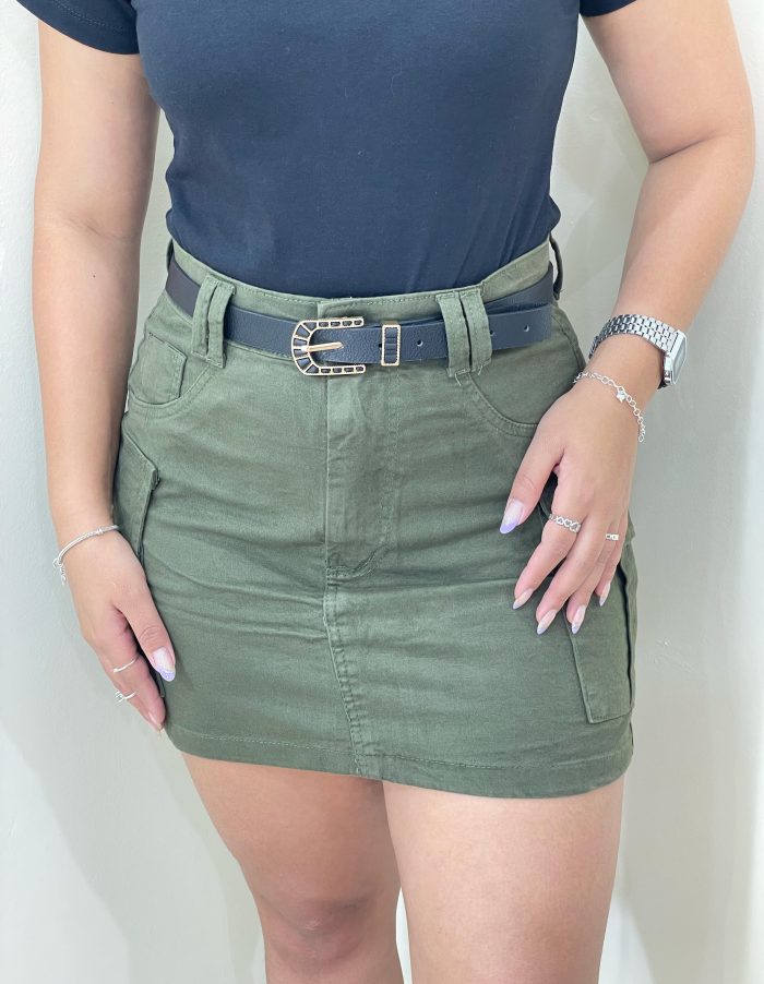 saia jeans cargo verde militar