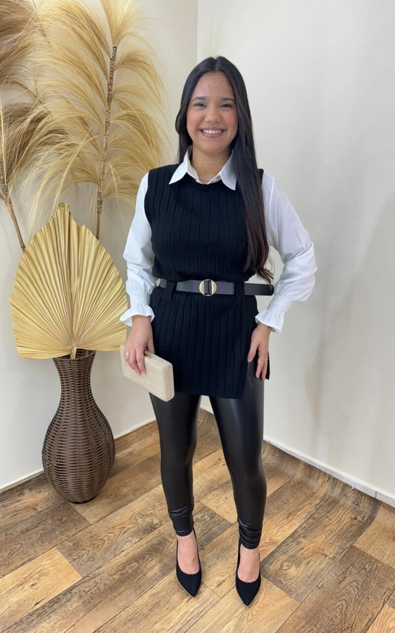 conjunto colete e camisa lina