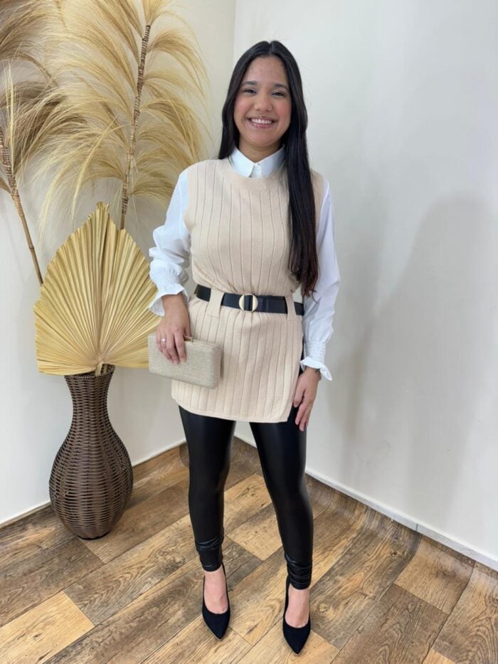 conjunto colete e camisa lina