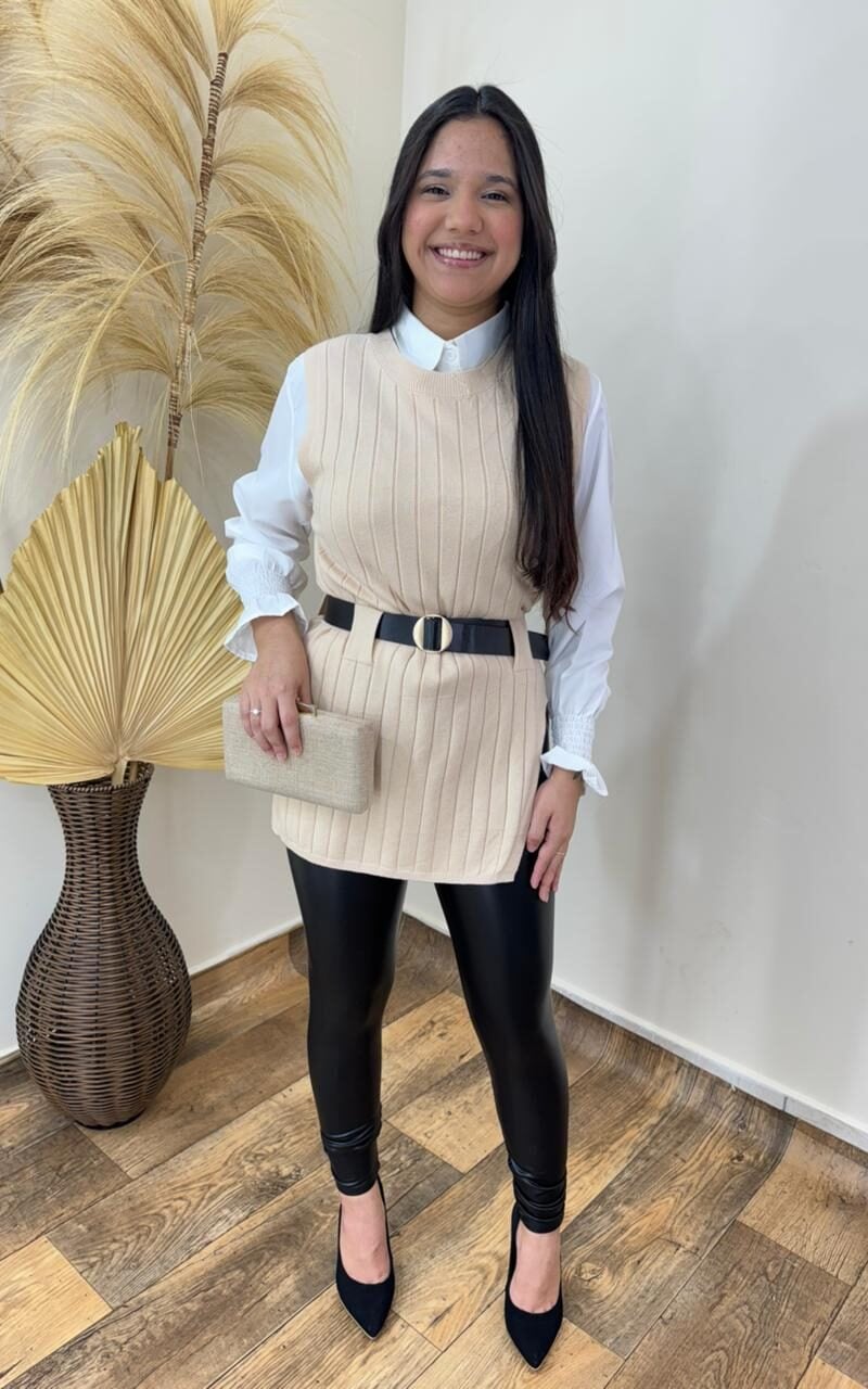 conjunto colete e camisa lina