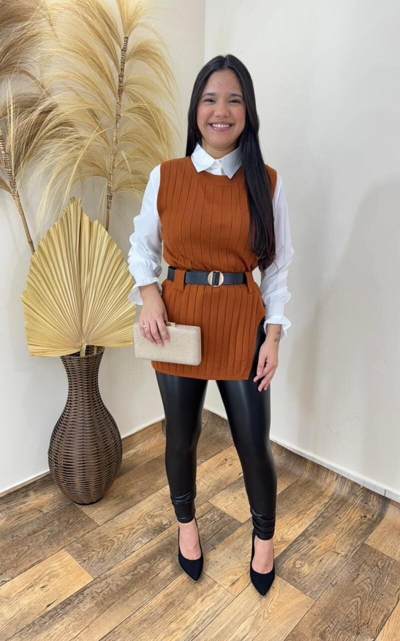 conjunto colete e camisa lina