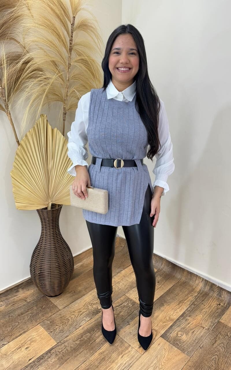 conjunto colete e camisa lina