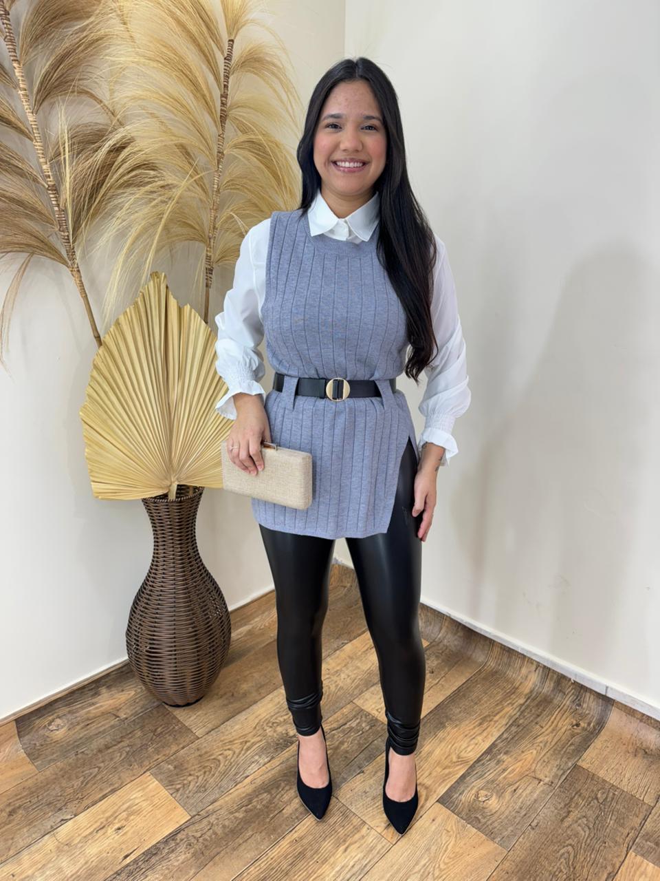 conjunto colete e camisa lina