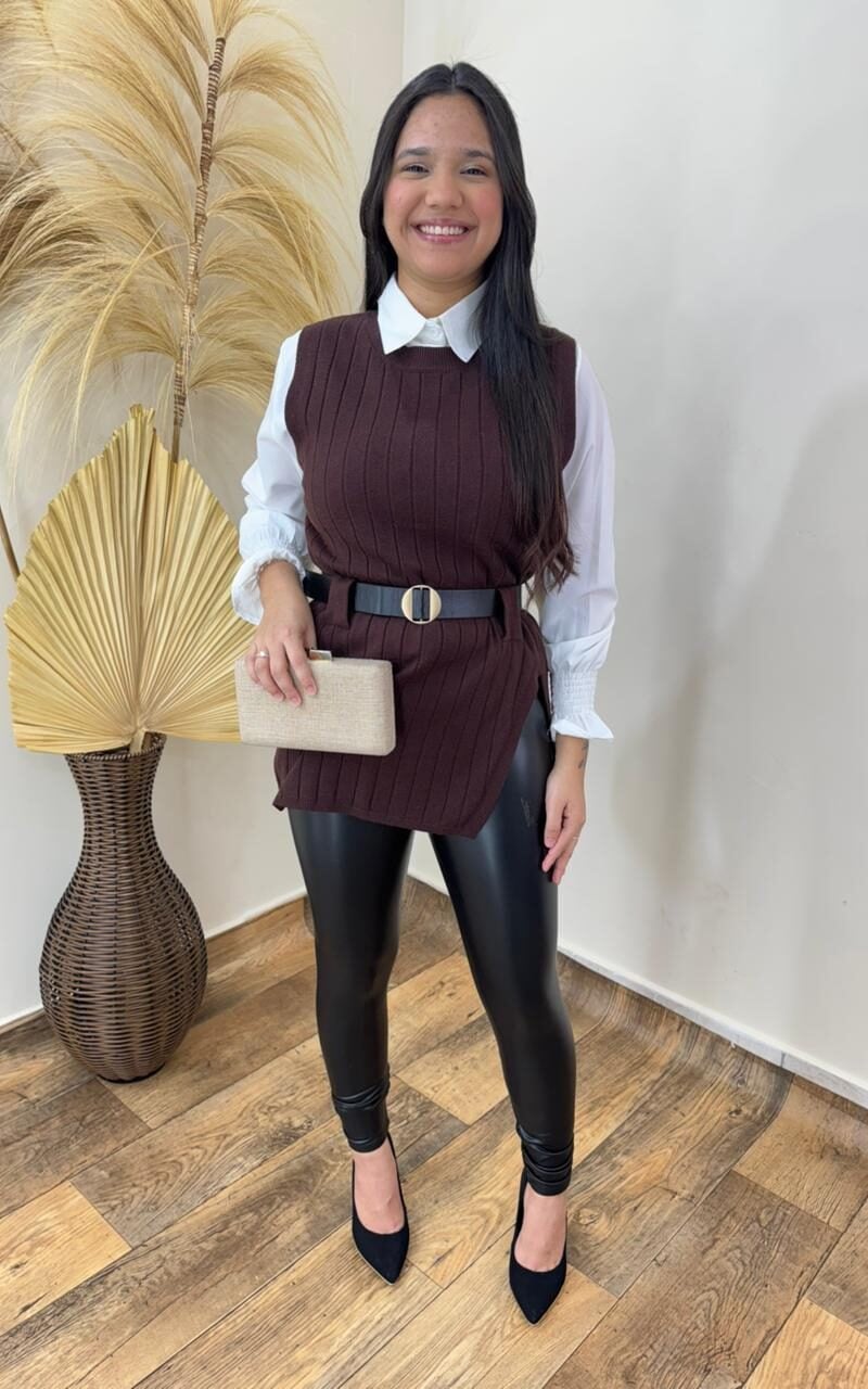 conjunto colete e camisa lina